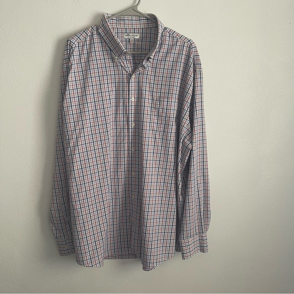 Peter Millar men’s Summer Comfort Button-down Shirt plaid size XXL blue